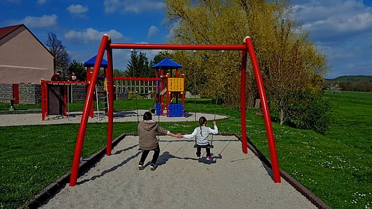 秋千, 母親, 兒童, 春天, 母愛(ài), 母親孩子